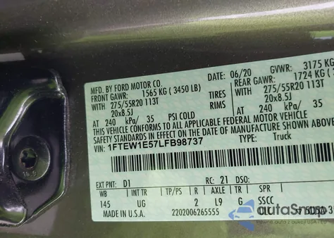 2020 Ford F-150 Xlt из США, поврежденный, VIN 1FTEW1E57LFB98737